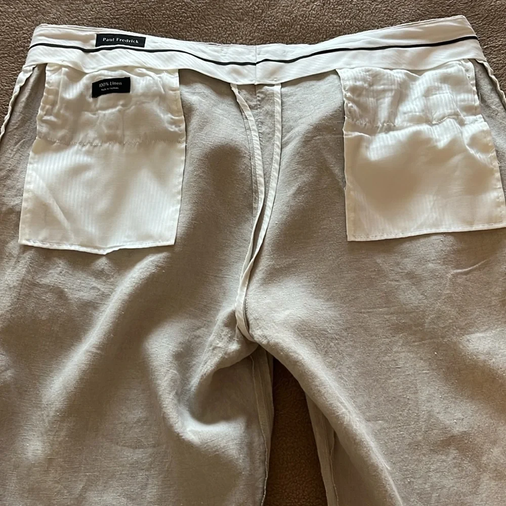 Paul Frederic Pleated Linen Pants Casual  Cream/Tan